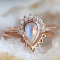 Rose Gold Plating 925 Sterling Silver Moonstone Wedding Rings